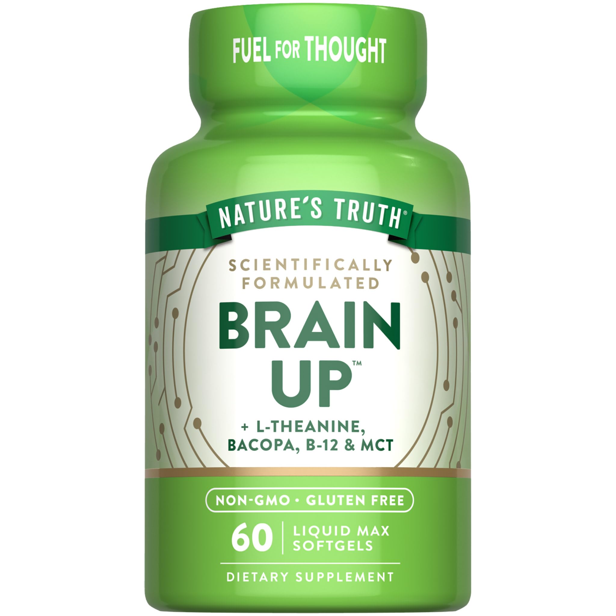 Nature's Truth Brain Up Softgels | 60 Count | with L-Theanine, Bacopa, B-12 & MCT | Non-GMO and Gluten Free Supplement - TrustMedUSA