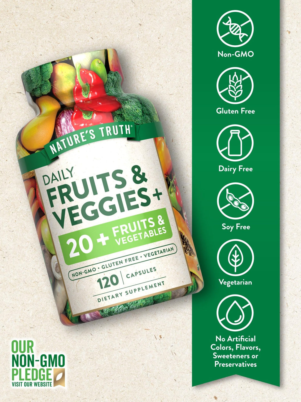 Nature's Truth Fruit and Veggies Supplement | 120 Vegetarian Capsules | 20+ Fruits & Vegetables | Vegetarian, Non-GMO, and Gluten Free Supplement - TrustMedUSA