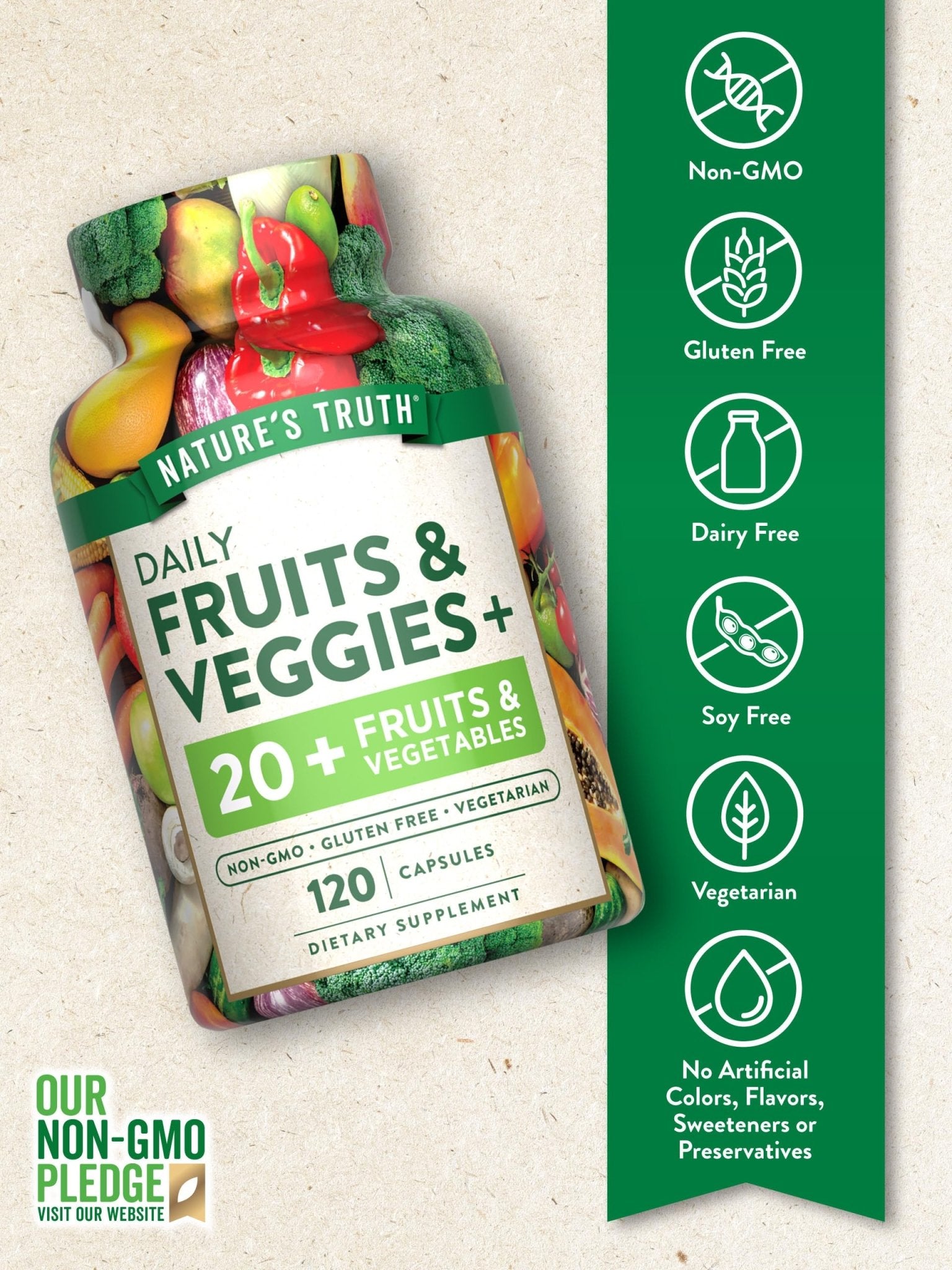 Nature's Truth Fruit and Veggies Supplement | 120 Vegetarian Capsules | 20+ Fruits & Vegetables | Vegetarian, Non-GMO, and Gluten Free Supplement - TrustMedUSA