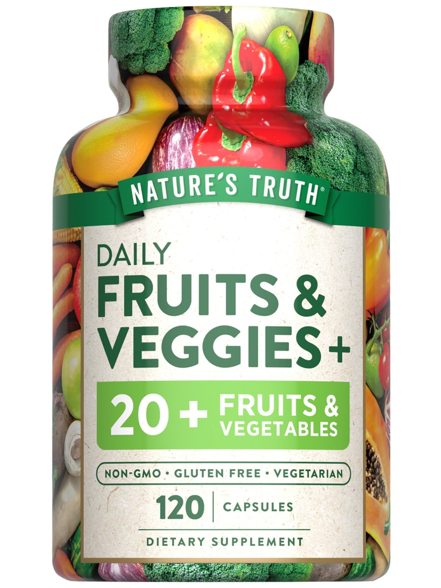 Nature's Truth Fruit and Veggies Supplement | 120 Vegetarian Capsules | 20+ Fruits & Vegetables | Vegetarian, Non-GMO, and Gluten Free Supplement - TrustMedUSA
