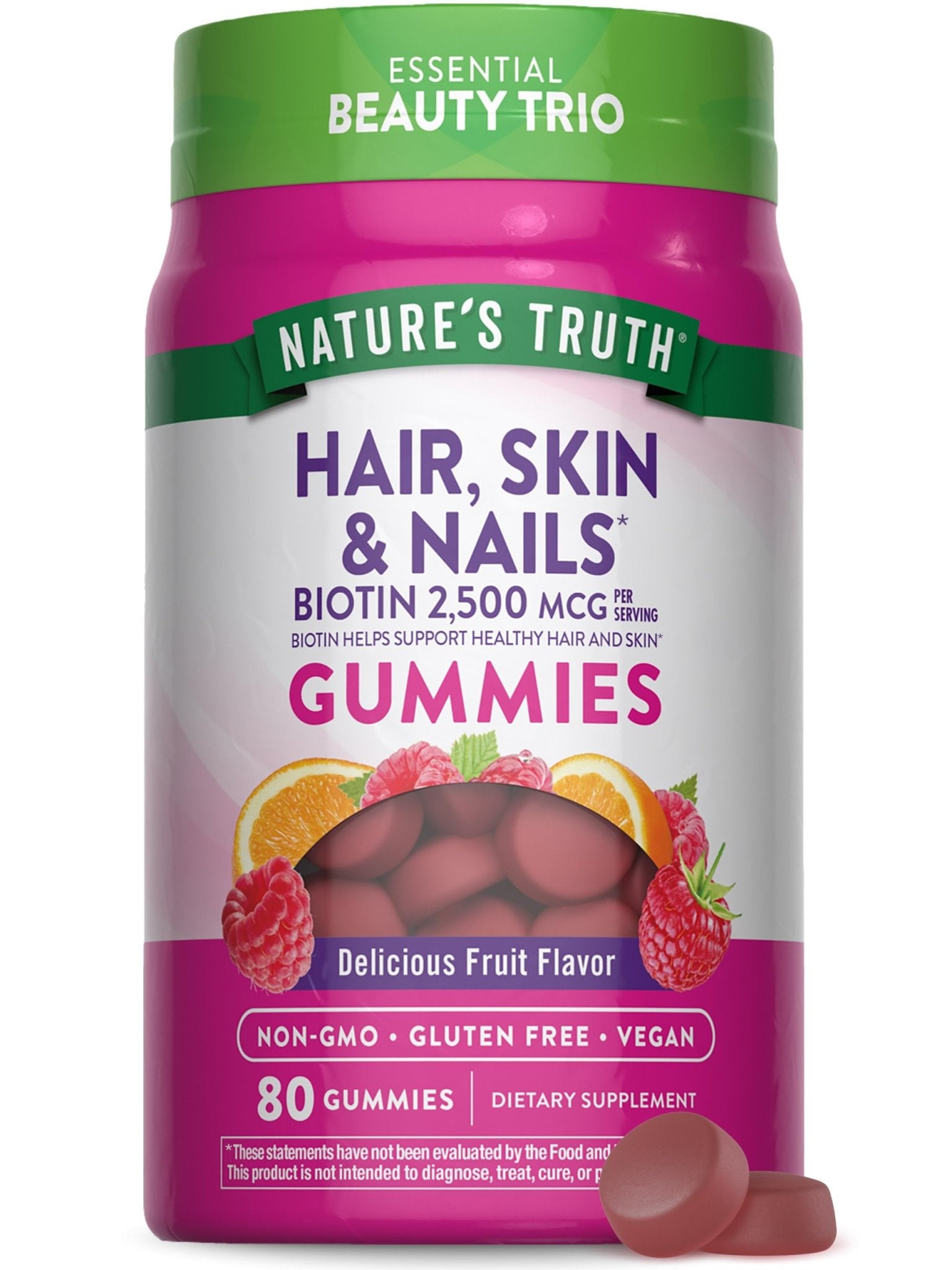 Nature's Truth Hair Skin and Nails Gummies | 80 Count | 2500mcg of Biotin | Vegan, Non-GMO, Gluten Free Supplement - TrustMedUSA