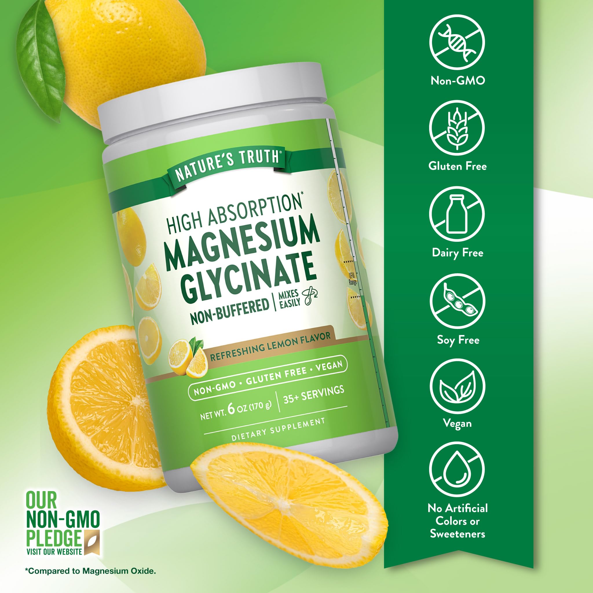 Nature's Truth Magnesium Glycinate Powder | 6 oz | Lemon Flavor | High Absorption | Vegan, Non-GMO, Gluten Free Supplement - TrustMedUSA