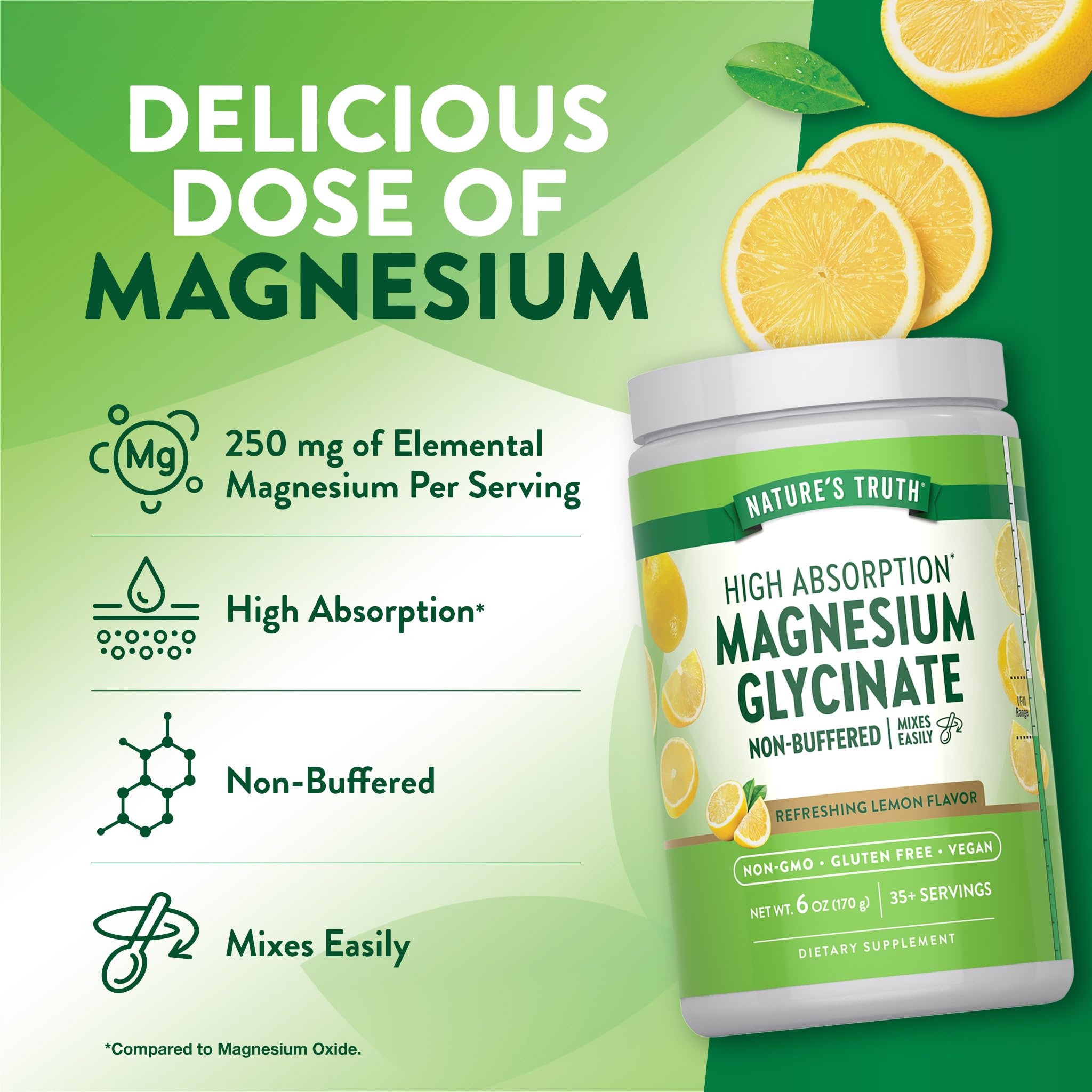 Nature's Truth Magnesium Glycinate Powder | 6 oz | Lemon Flavor | High Absorption | Vegan, Non-GMO, Gluten Free Supplement - TrustMedUSA