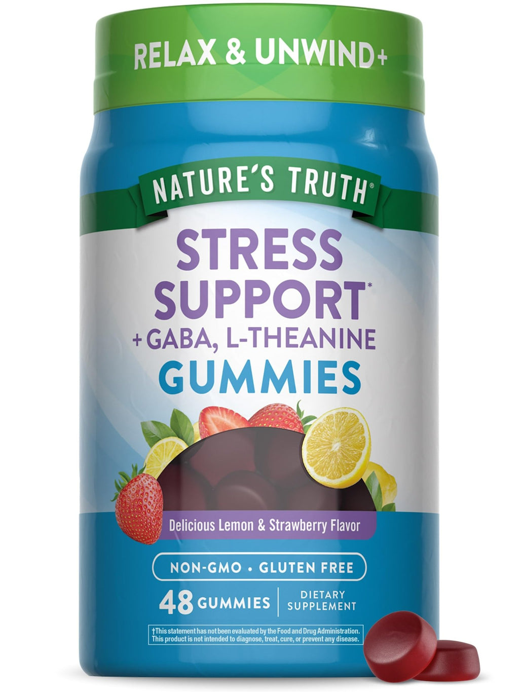 Nature's Truth Stress Relief Gummies for Adults | with Gaba, L Theanine, and Lemon Balm | Lemon Strawberry Flavor | Non-GMO & Gluten Free Supplement - TrustMedUSA