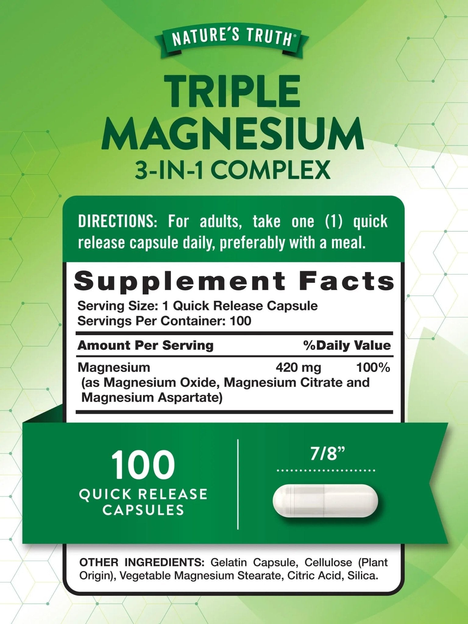 Nature's Truth Triple Magnesium Complex Supplement | 100 Capsules | 420 mg Magnesium Oxide, Citrate & Aspartate | Non-GMO & Gluten Free - TrustMedUSA