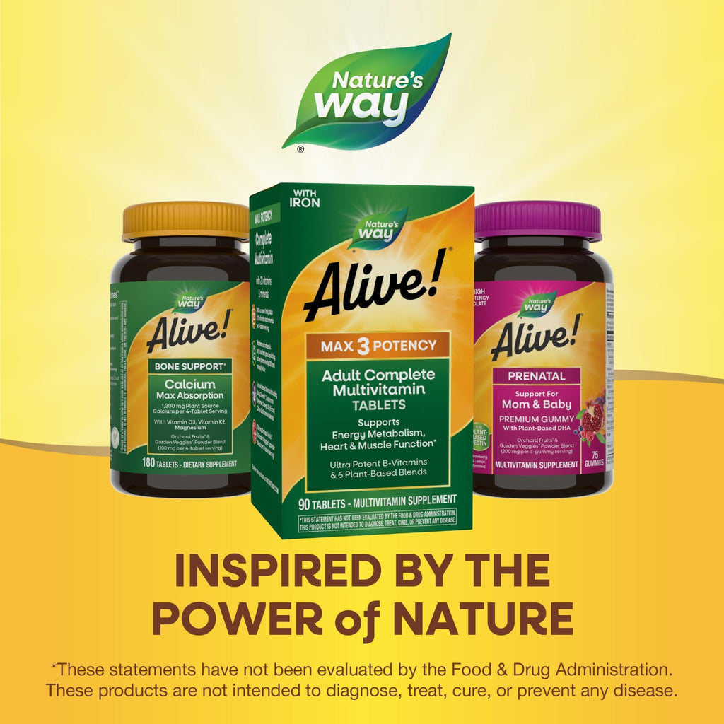 Nature's Way Alive! Max3 Potency Daily Multivitamin, Methylated B12 and Folate, Ultra Potency B-vitamins to Support Energy Metabolism*, 90 Tablets - TrustMedUSA