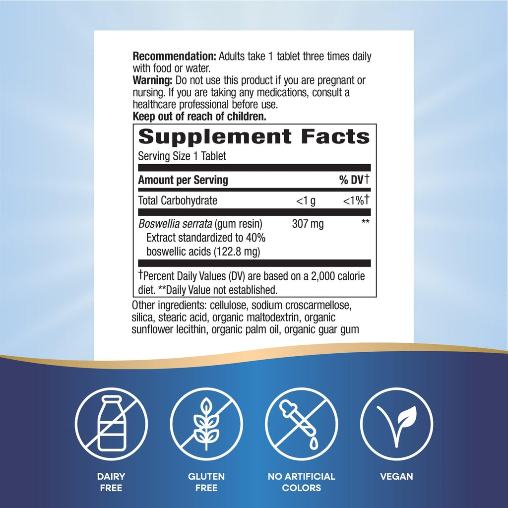 Nature's Way Boswellia Premium Extract, Supports Joint Mobility*, 307 mg Boswellia serrata Extract per Serving, Frankincense Supplement, Gluten Free & Vegan - 60 Tablets (Packaging May Vary) - 2 Pack - TrustMedUSA