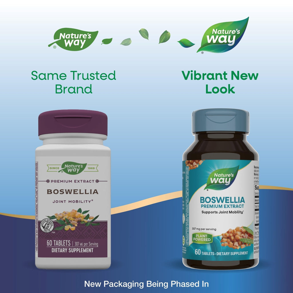 Nature's Way Boswellia Premium Extract, Supports Joint Mobility*, 307 mg Boswellia serrata Extract per Serving, Frankincense Supplement, Gluten Free & Vegan - 60 Tablets (Packaging May Vary) - 2 Pack - TrustMedUSA