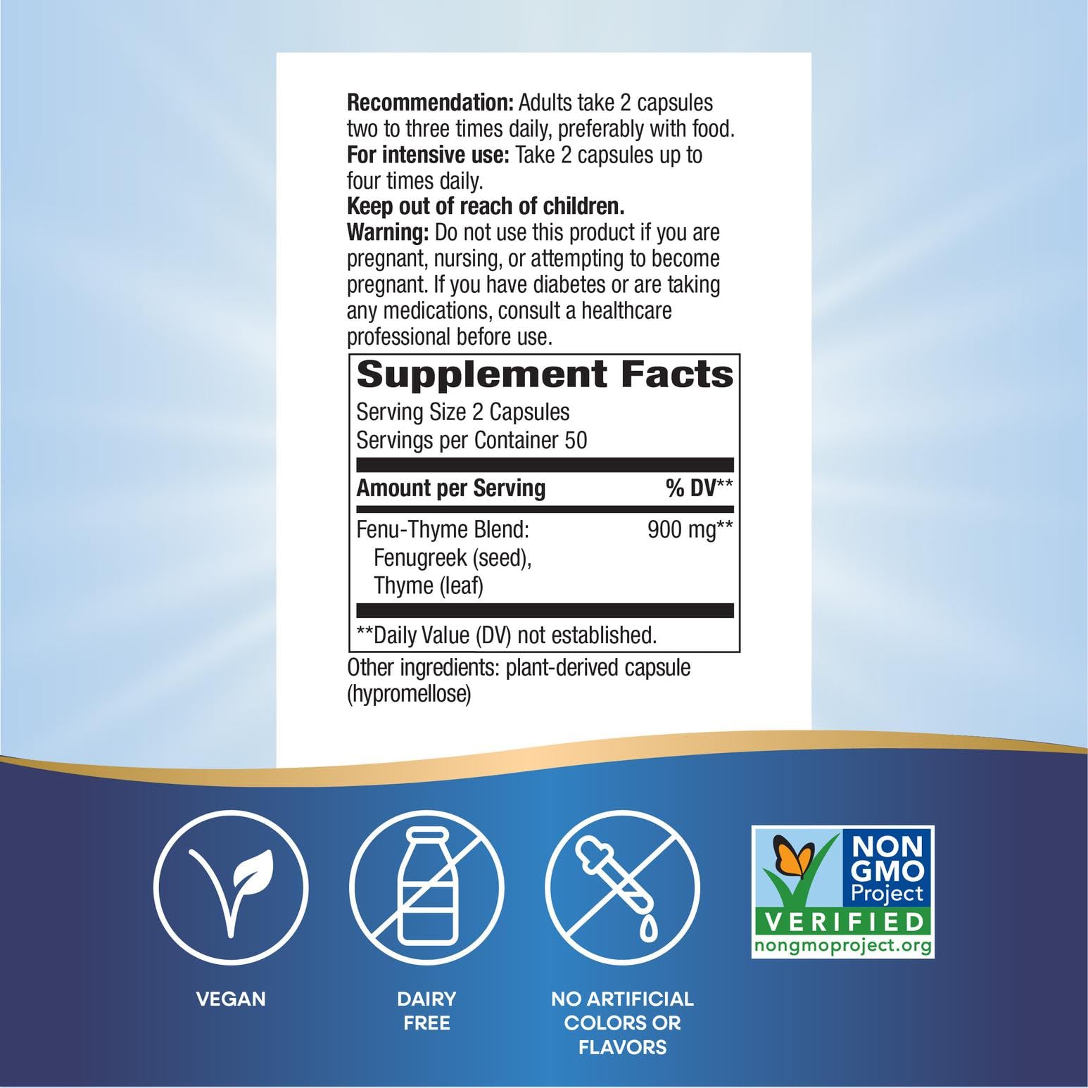 Nature's Way Fenu-Thyme - Traditional Digestive Support Blend* - 900 mg of Thyme & Fenugreek per 2-Capsule Serving - Non-GMO Project Verified & Dairy Free - 100 Vegan Capsules - TrustMedUSA