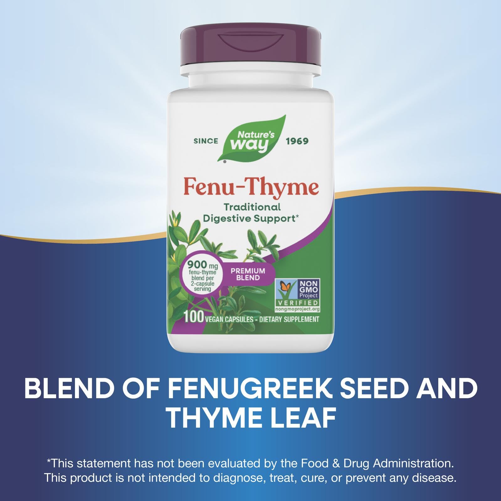 Nature's Way Fenu-Thyme - Traditional Digestive Support Blend* - 900 mg of Thyme & Fenugreek per 2-Capsule Serving - Non-GMO Project Verified & Dairy Free - 100 Vegan Capsules - TrustMedUSA