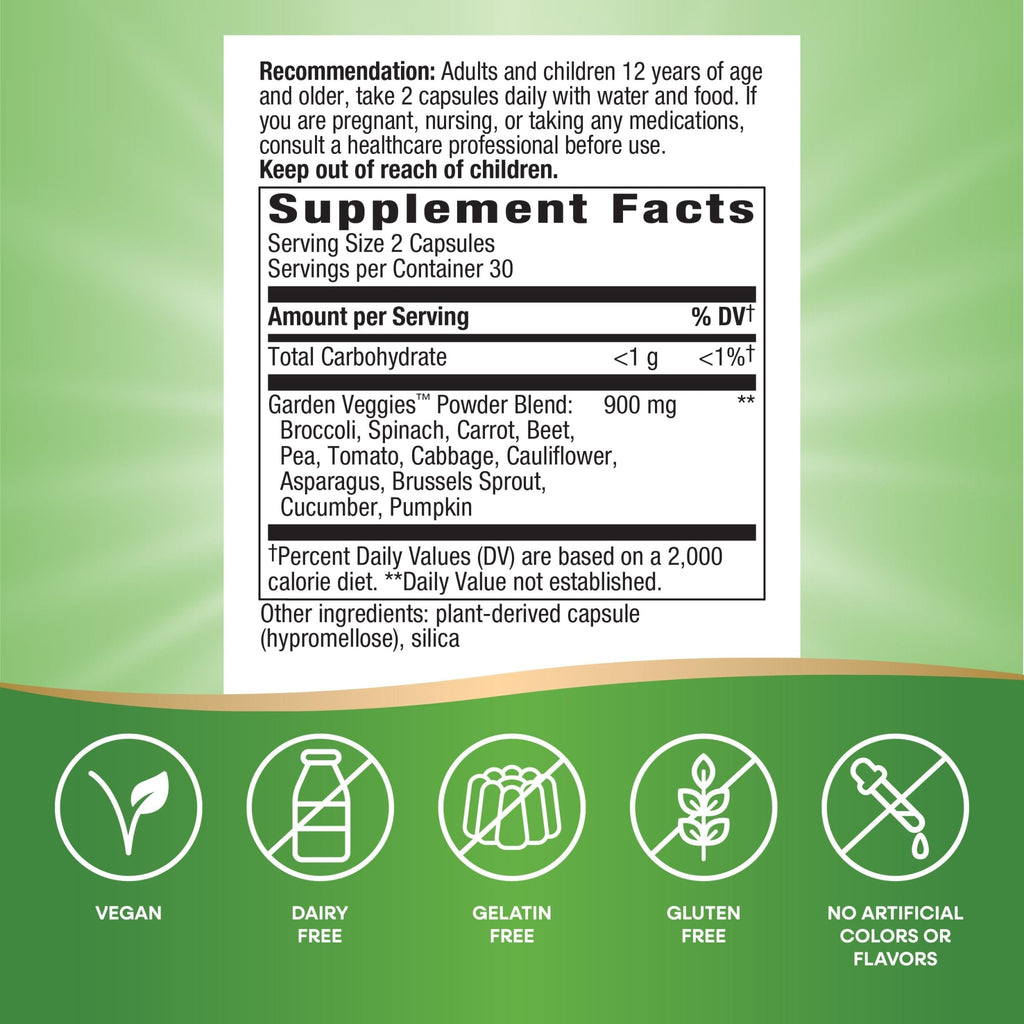 Nature's Way Garden Veggies, Veggie Powder Blend, 900 mg per 2-Capsule Serving, 60 Vegan Capsules - TrustMedUSA