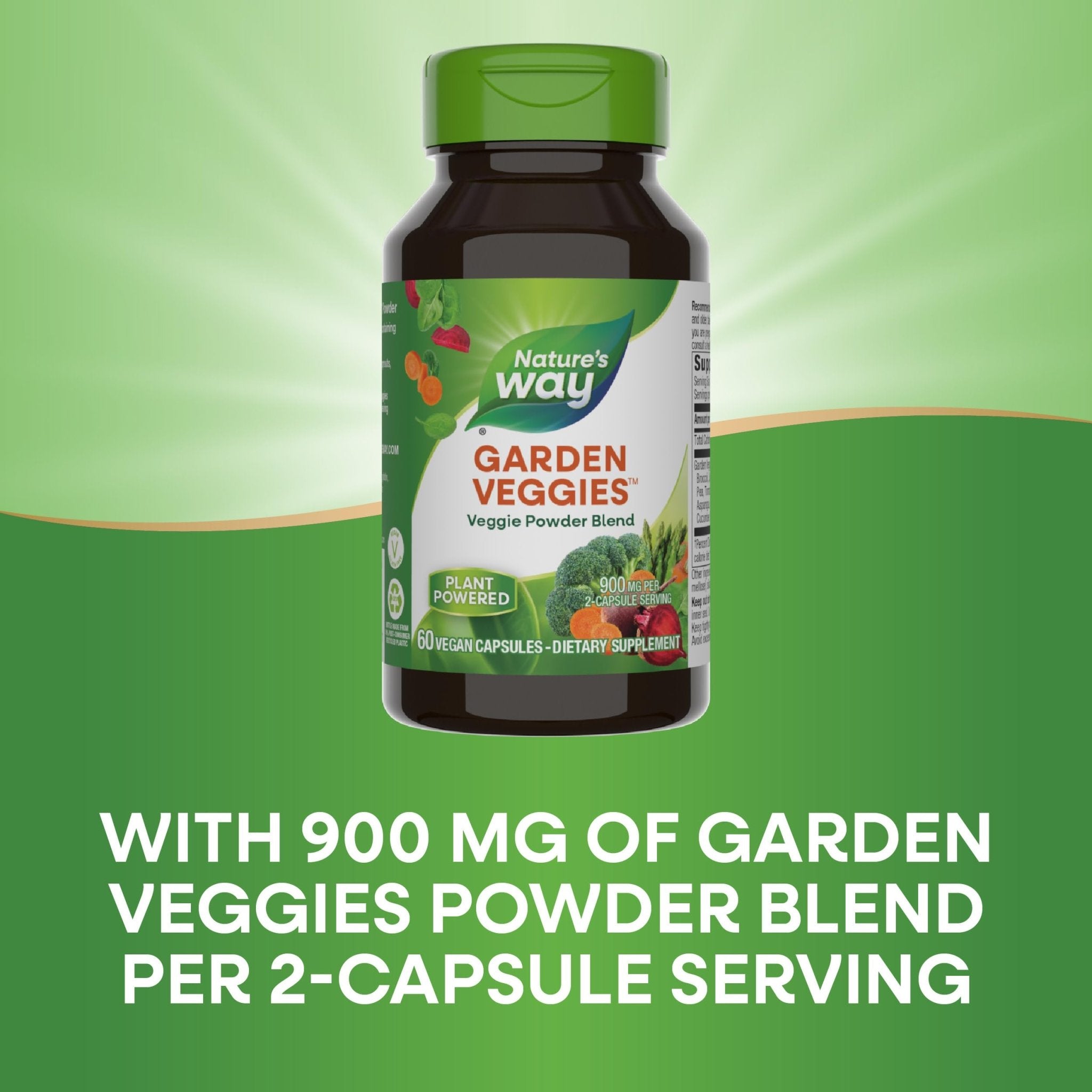 Nature's Way Garden Veggies, Veggie Powder Blend, 900 mg per 2-Capsule Serving, 60 Vegan Capsules - TrustMedUSA