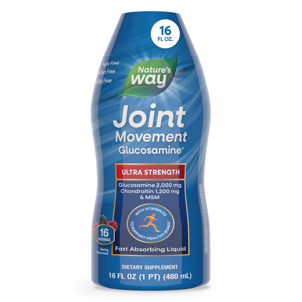Nature's Way Joint Movement Glucosamine Fast Absorbing Liquid, Ultra Strength, Supports Healthy Bones*, Liquid Glucosamine Chondroitin, MSM with Vitamin D3, Berry Flavored, 16 Fl Oz - TrustMedUSA