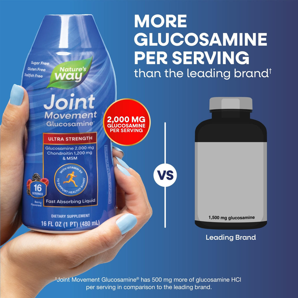 Nature's Way Joint Movement Glucosamine Fast Absorbing Liquid, Ultra Strength, Supports Healthy Bones*, Liquid Glucosamine Chondroitin, MSM with Vitamin D3, Berry Flavored, 16 Fl Oz - TrustMedUSA
