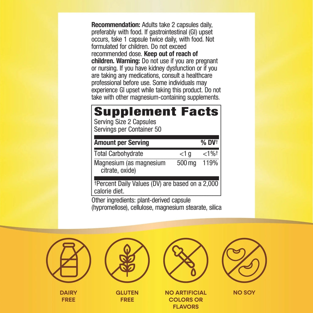 Nature's Way Magnesium Complex, Supports Muscle Relaxation*, Muscle Function*, Promotes a sense of Calm*, Magnesium Citrate and Oxide, 100 Capsules - TrustMedUSA