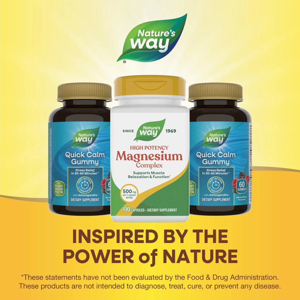 Nature's Way Magnesium Complex, Supports Muscle Relaxation*, Muscle Function*, Promotes a sense of Calm*, Magnesium Citrate and Oxide, 100 Capsules - TrustMedUSA