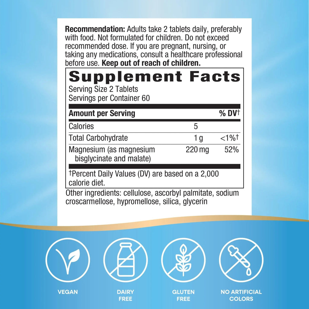 Nature's Way Magnesium Glycinate Complex, Supports Heart, Muscle, Nerve Function*, Highly Absorbable, 220 mg per 2-Tablet Serving, No Gluten, Vegan, 120 Tablets - TrustMedUSA