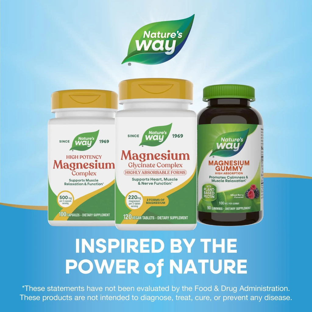 Nature's Way Magnesium Glycinate Complex, Supports Heart, Muscle, Nerve Function*, Highly Absorbable, 220 mg per 2-Tablet Serving, No Gluten, Vegan, 120 Tablets - TrustMedUSA