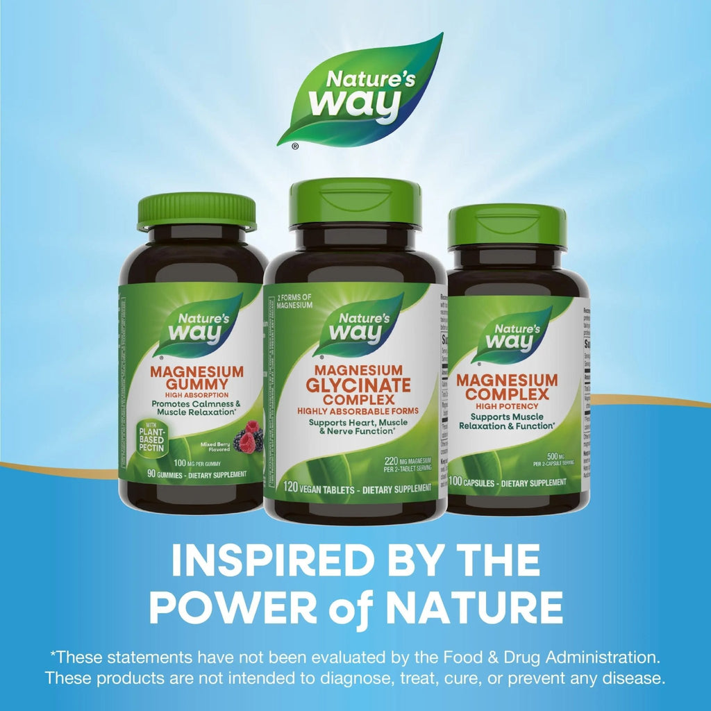 Nature's Way Magnesium Glycinate Complex, Supports Heart, Muscle, Nerve Function*, Highly Absorbable, 220 mg per 2-Tablet Serving, No Gluten, Vegan, 120 Tablets - TrustMedUSA