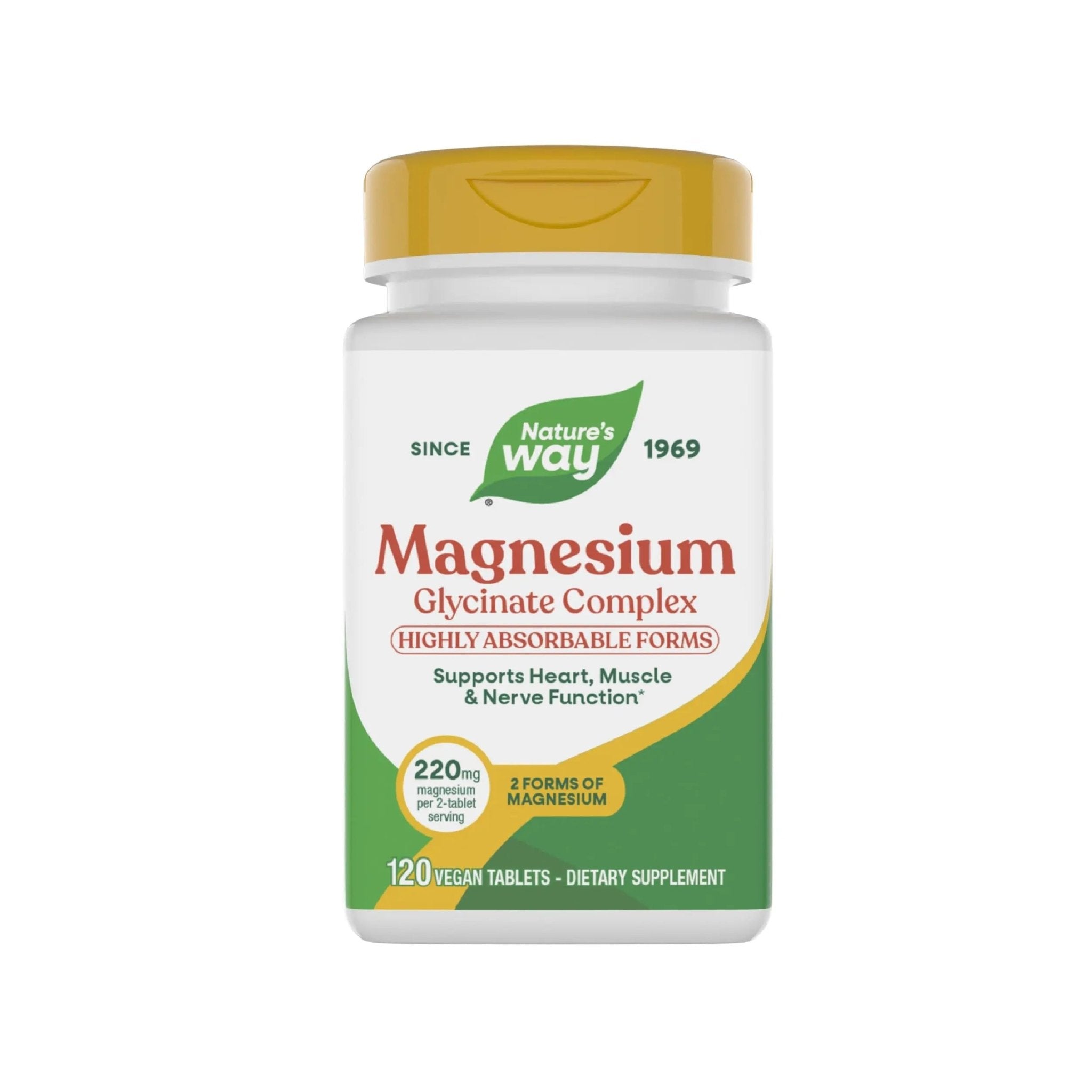Nature's Way Magnesium Glycinate Complex, Supports Heart, Muscle, Nerve Function*, Highly Absorbable, 220 mg per 2-Tablet Serving, No Gluten, Vegan, 120 Tablets - TrustMedUSA