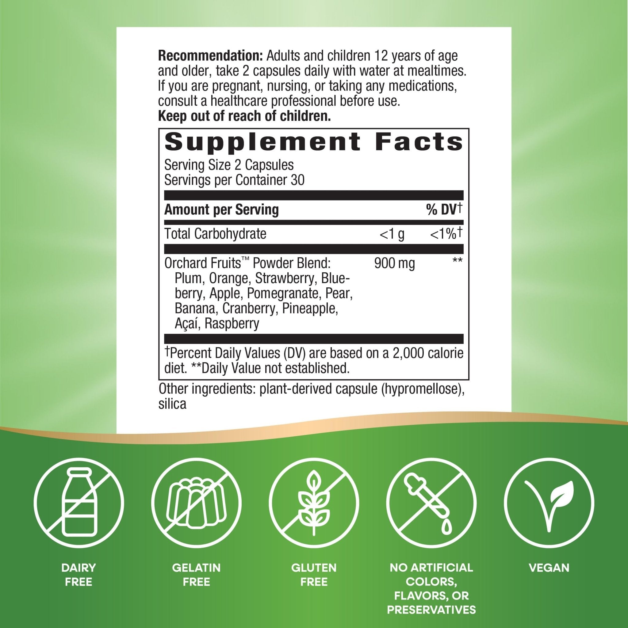 Nature's Way Orchard Fruits, Fruit Powder Blend, Contains 12 Different Fruits, 900mg Per 2-Capsule Serving, 60 Capsules - TrustMedUSA