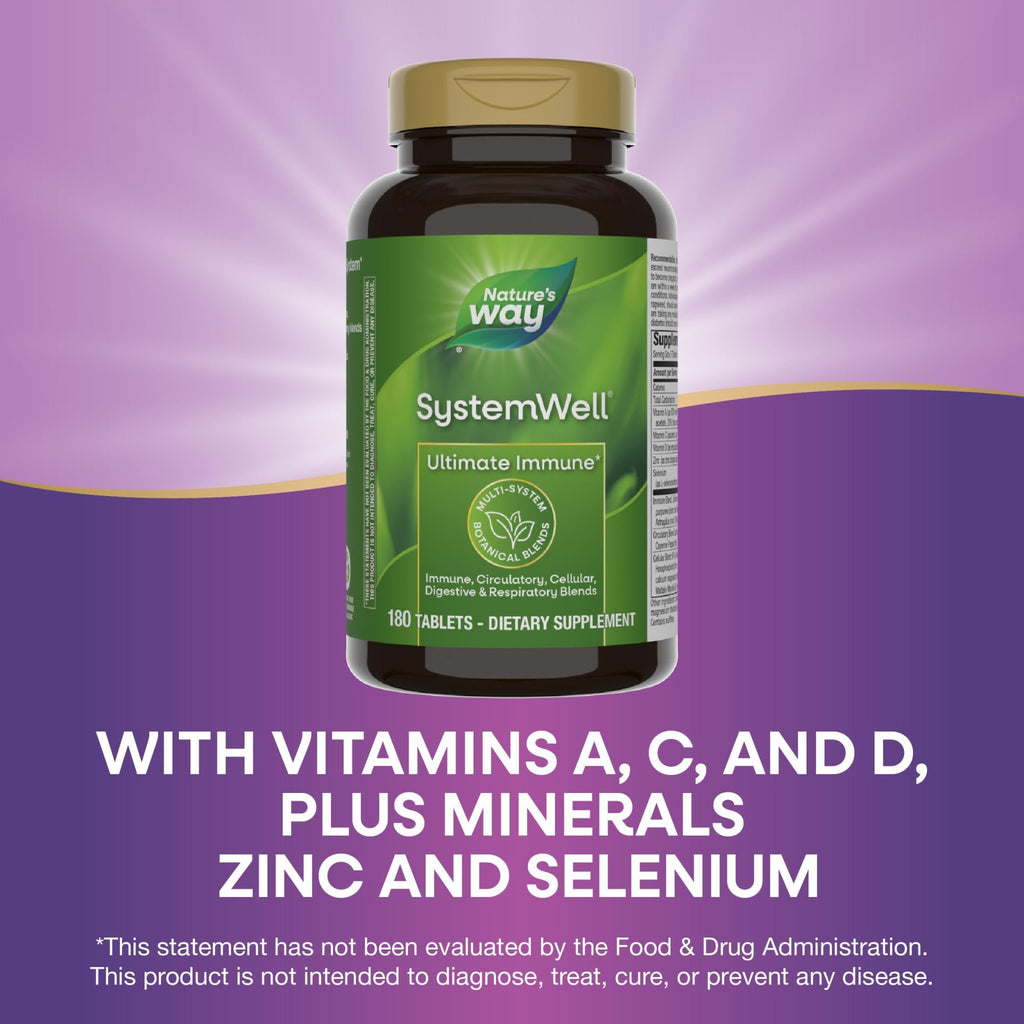 Nature's Way Systemwell Ultimate Immune* with Vitamins C, A, D, Zinc, & Selenium, Multi-System Botanical Blends Including Immune, Respiratory, Digestive & Circulatory, 180 Tablets (Packaging May Vary) - TrustMedUSA