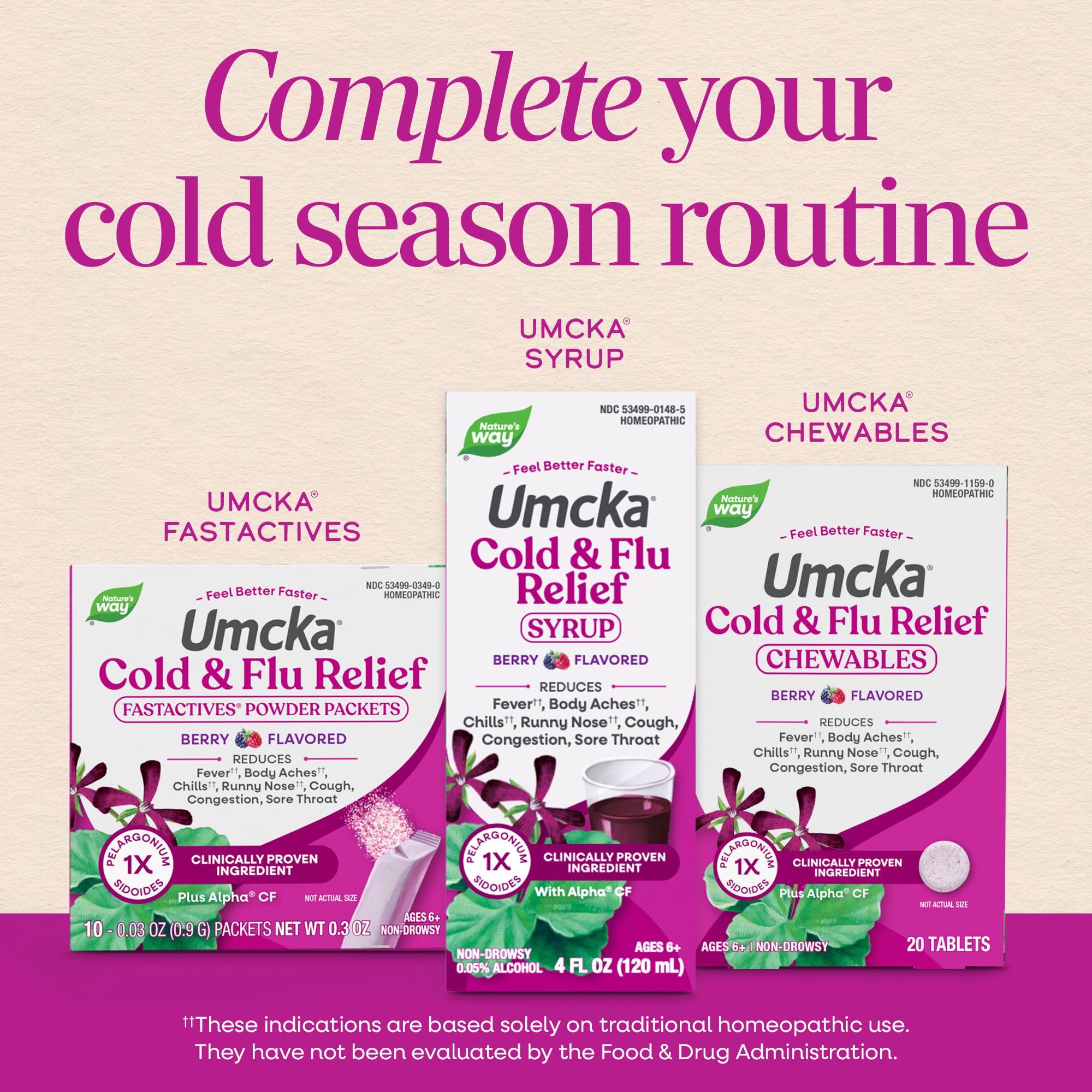 Nature’s Way Umcka Cold and Flu Relief Chewables, Non-Drowsy Multi-Symptom Relief, Homeopathic Cold Medicine & Remedy, Shortens & Reduces Severity of Colds, Berry-Flavored Cold & Flu Tablets, 20 Count - Maple Wellness Supplements