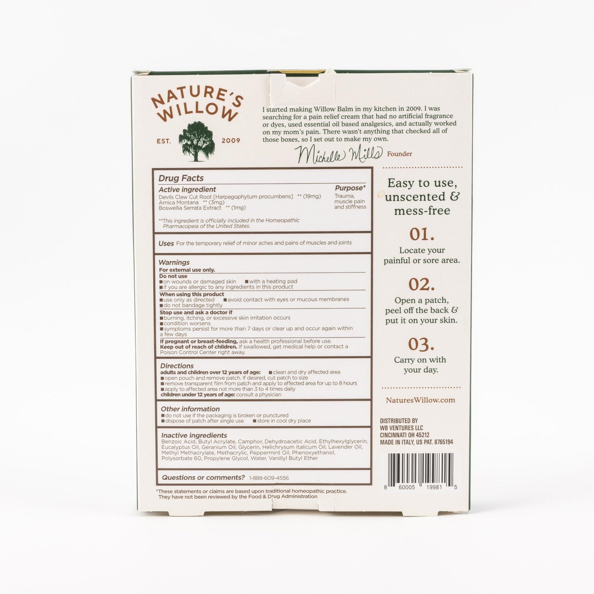 Nature's Willow Natural Pain Relief Patches for Muscles & Joints | Fast-Acting with White Willow Bark | Free from Artificial Fragrances & Dyes | 6 Patches per Pack (3-Pack) - TrustMedUSA