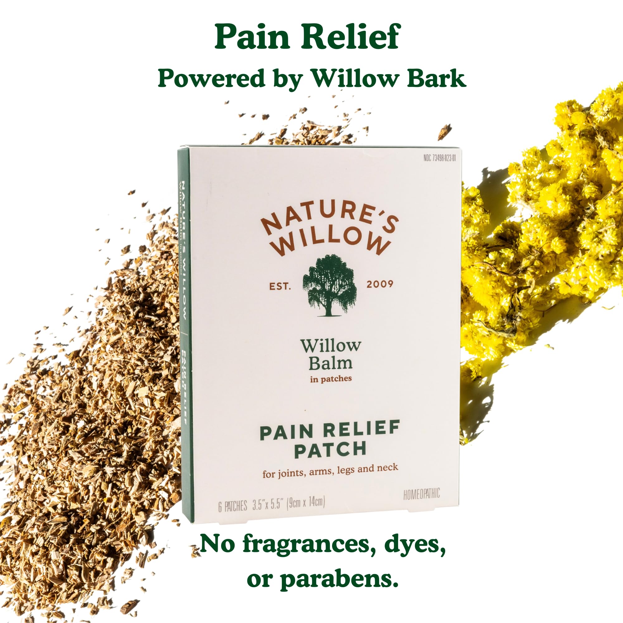 Nature's Willow Natural Pain Relief Patches for Muscles & Joints | Fast-Acting with White Willow Bark | Free from Artificial Fragrances & Dyes | 6 Patches per Pack (3-Pack) - TrustMedUSA
