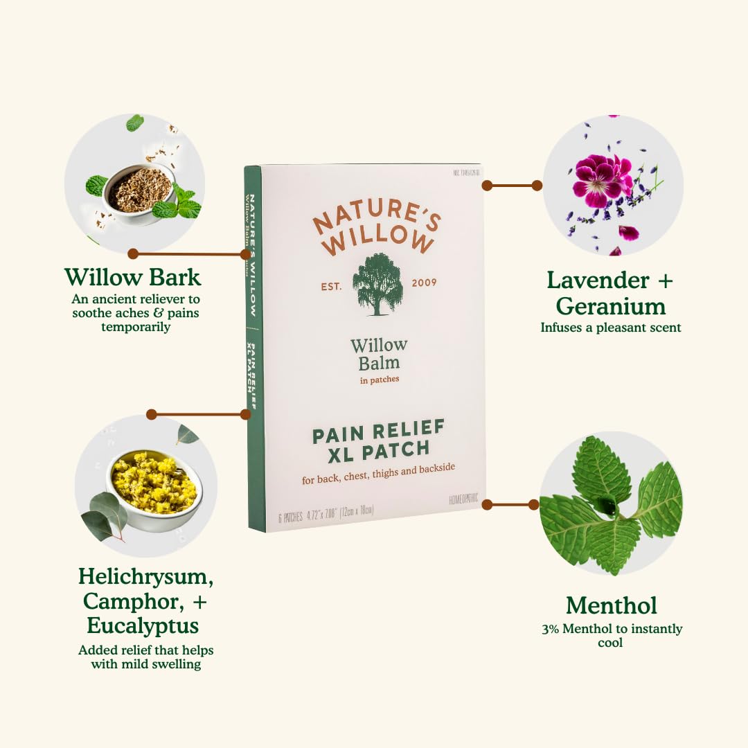 Nature's Willow Relief Patches – Fast-Acting, Plant-Based Topical Solution to Help with Sore Muscles & Joints | 6 Patches per Pack | 1-Pack - TrustMedUSA