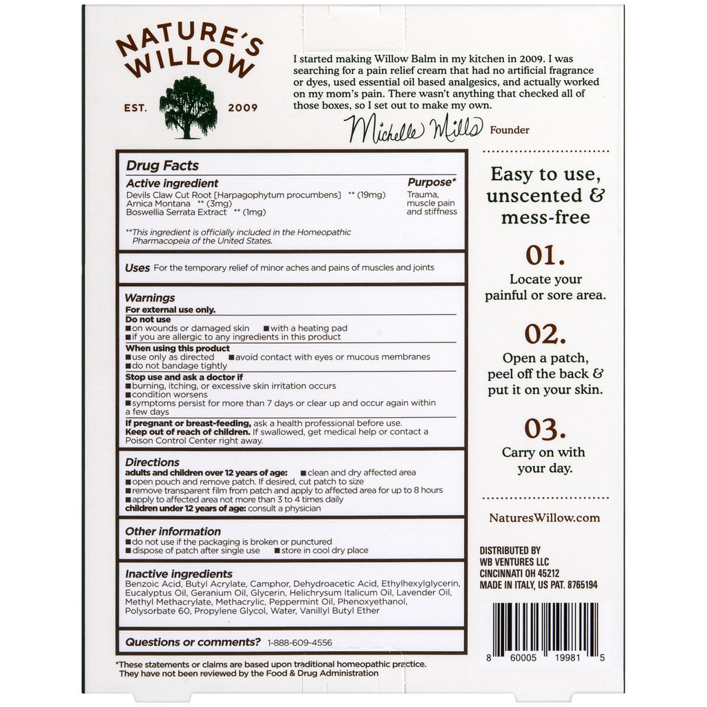 Nature's Willow Relief Patches – Fast-Acting, Plant-Based Topical Solution to Help with Sore Muscles & Joints | 6 Patches per Pack | 1-Pack - TrustMedUSA