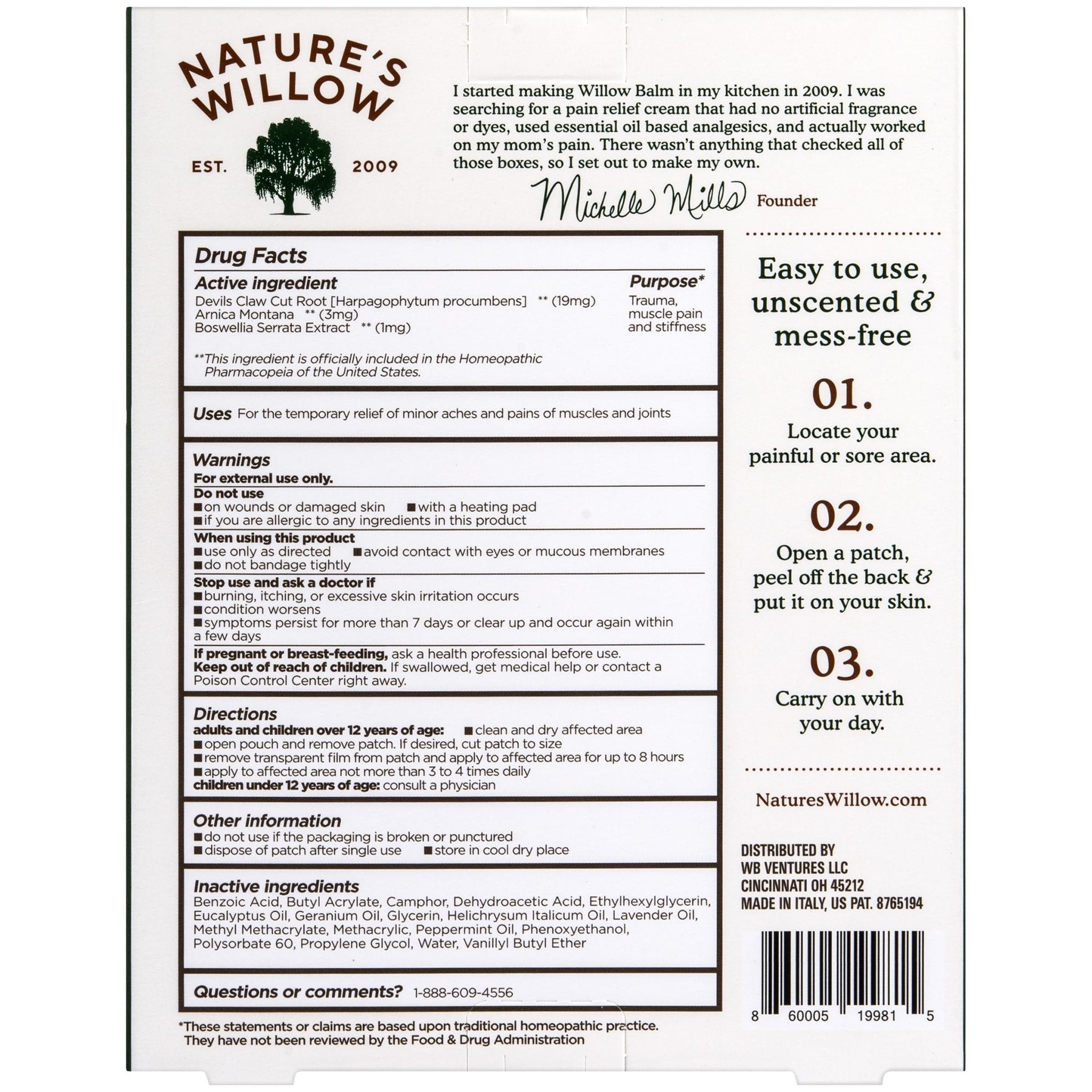 Nature's Willow Relief Patches – Fast-Acting, Plant-Based Topical Solution to Help with Sore Muscles & Joints | 6 Patches per Pack | 1-Pack - TrustMedUSA