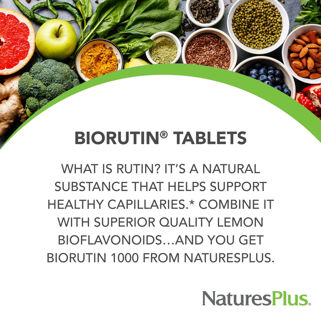 NaturesPlus Biorutin 1000 mg - 90 Tablets - Bioflavonoid & Rutin Complex - Supports Vascular Function & Circulation - Vegetarian, Gluten Free - 90 Servings - TrustMedUSA