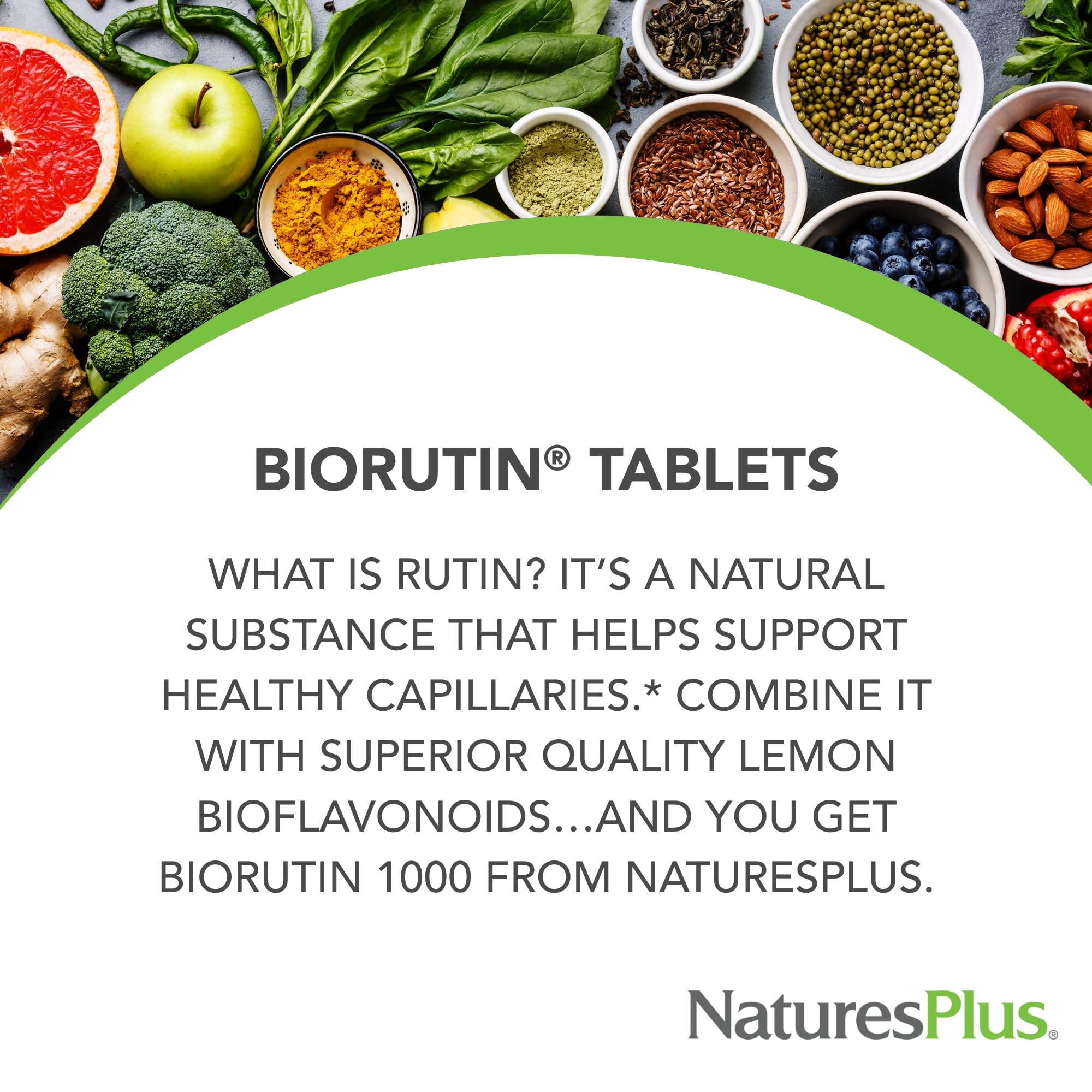 NaturesPlus Biorutin 1000 mg - 90 Tablets - Bioflavonoid & Rutin Complex - Supports Vascular Function & Circulation - Vegetarian, Gluten Free - 90 Servings - TrustMedUSA