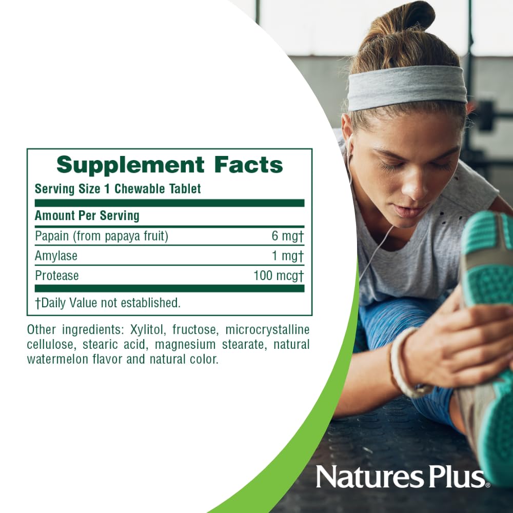 NaturesPlus Papaya Enzyme - 180 Chewable Tablets - Digestive Aid Supplement with Amylase & Protease - Helps Reduce Gas, Bloating, Stomach Upset & Discomfort - Vegan, Gluten Free - 180 Servings - TrustMedUSA