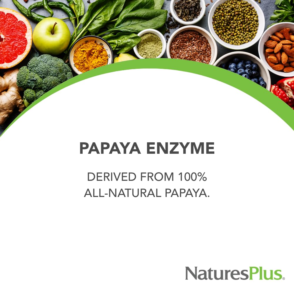 NaturesPlus Papaya Enzyme - 180 Chewable Tablets - Digestive Aid Supplement with Amylase & Protease - Helps Reduce Gas, Bloating, Stomach Upset & Discomfort - Vegan, Gluten Free - 180 Servings - TrustMedUSA