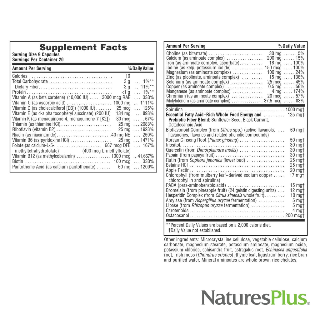 NaturesPlus Source of Life - 180 Capsules - Multivitamin & Mineral Supplement - Supports Natural Energy & Overall Well-Being - Gluten Free, Vegetarian - 20 Servings - TrustMedUSA