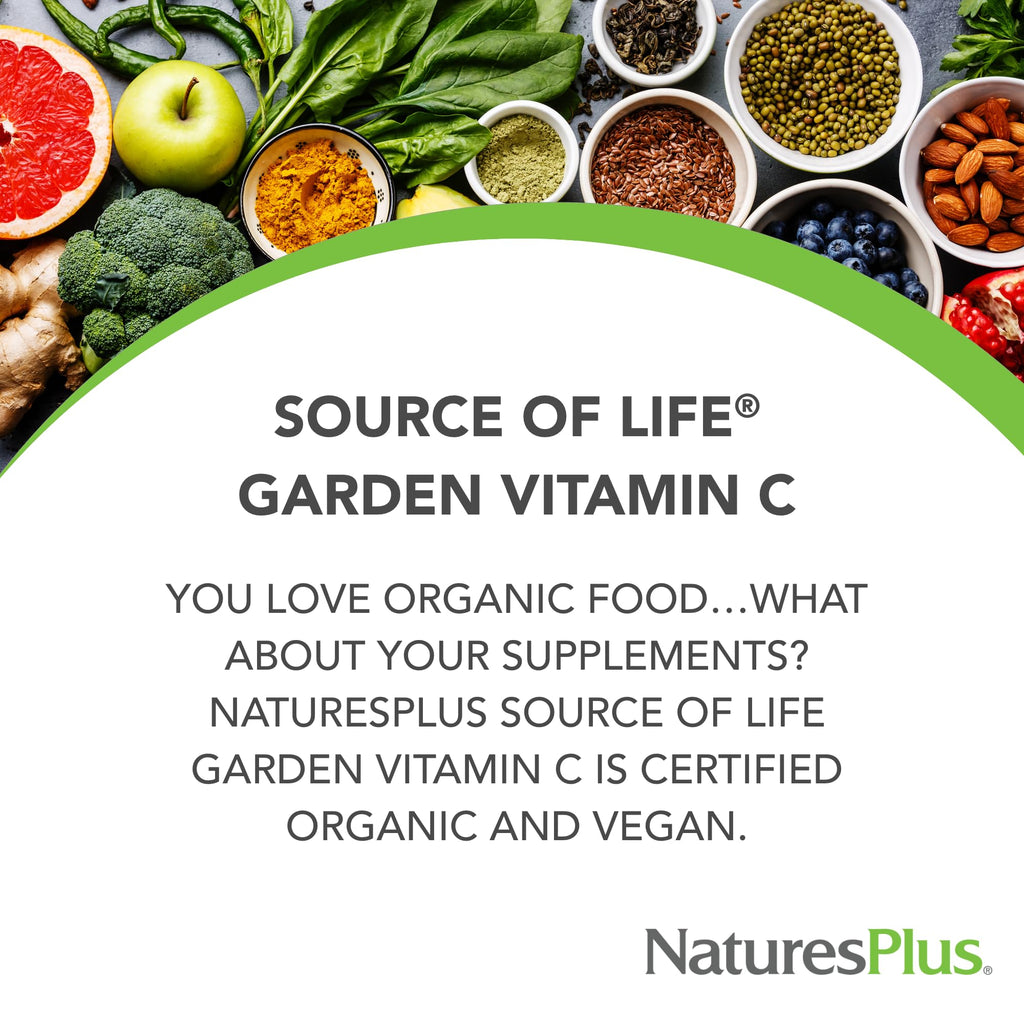 NaturesPlus Source of Life Garden Vitamin C - 60 Capsules - Immune System Support - USDA Certified Organic, Non-GMO, Vegan, Gluten Free - 30 Servings - TrustMedUSA