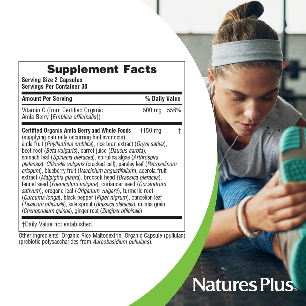 NaturesPlus Source of Life Garden Vitamin C - 60 Capsules - Immune System Support - USDA Certified Organic, Non-GMO, Vegan, Gluten Free - 30 Servings - TrustMedUSA