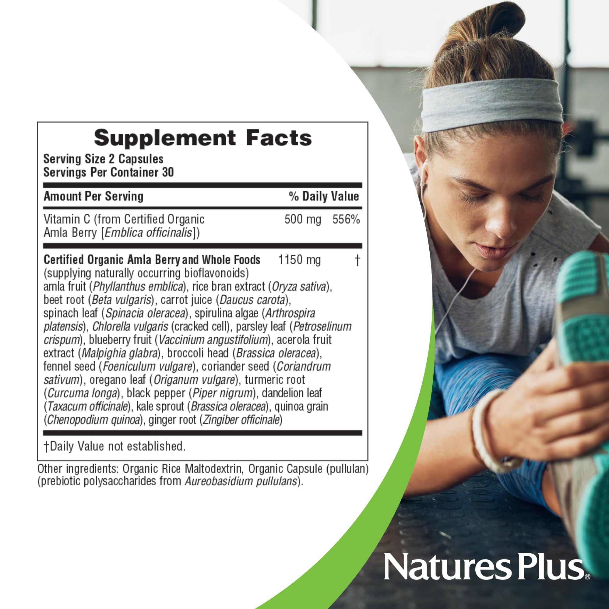 NaturesPlus Source of Life Garden Vitamin C - 60 Capsules - Immune System Support - USDA Certified Organic, Non-GMO, Vegan, Gluten Free - 30 Servings - TrustMedUSA
