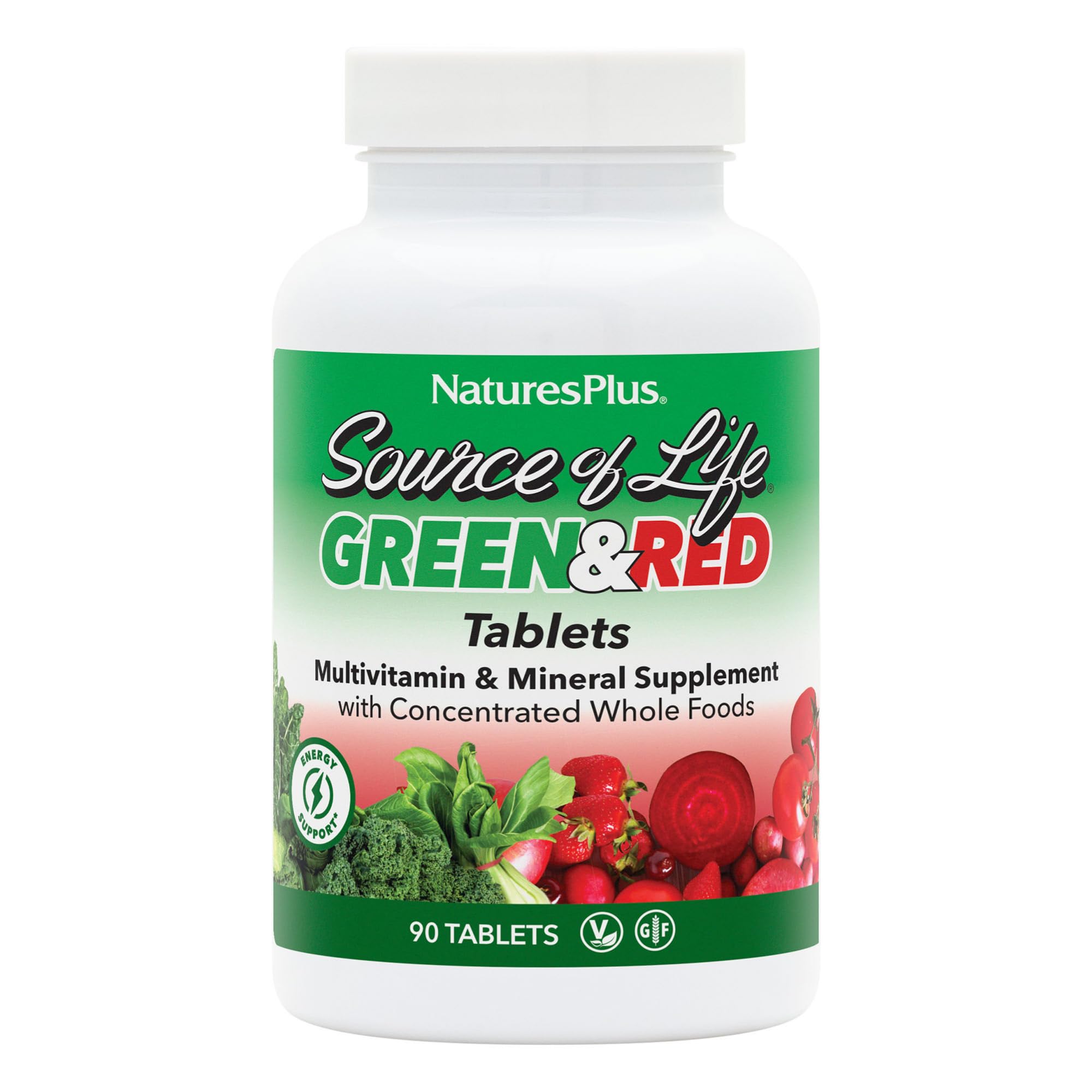 NaturesPlus Source of Life Green & Red Multivitamin - 90 Tablets - with Concentrated Whole Foods - Vegetarian, Gluten Free - 30 Servings - TrustMedUSA