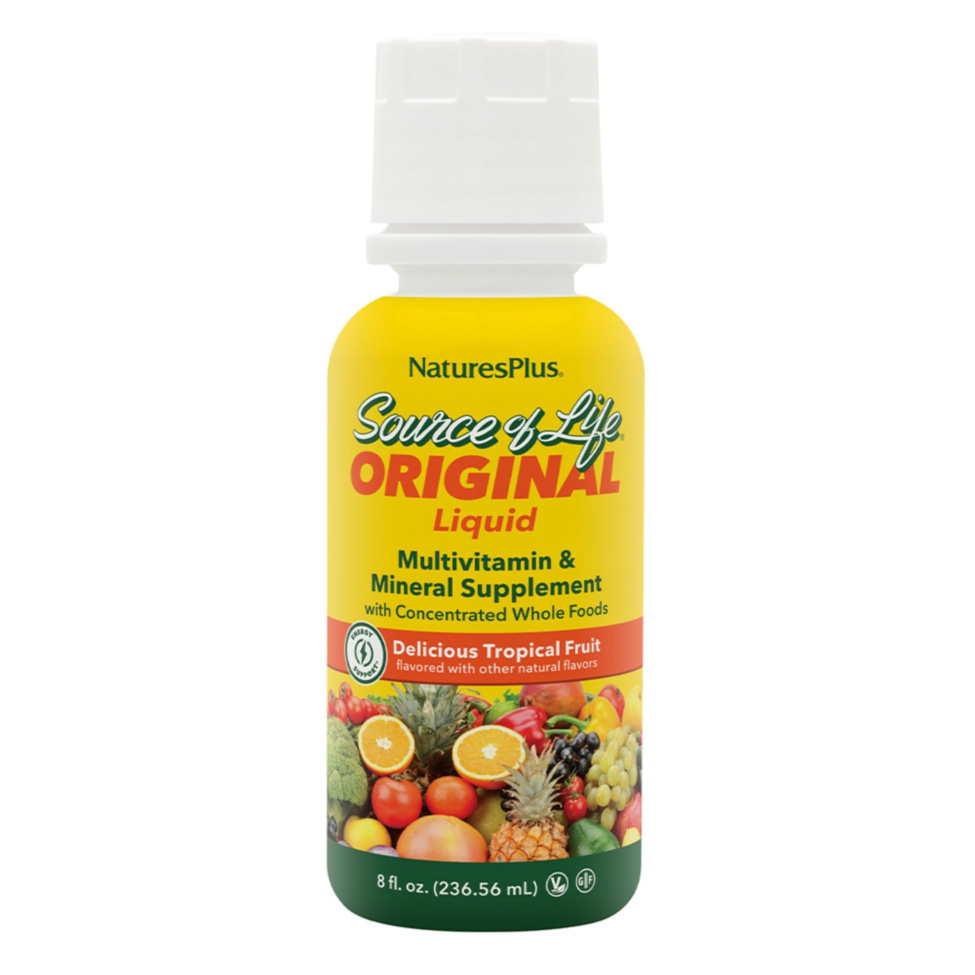 NaturesPlus Source of Life Liquid, Tropical Fruit - 8 fl oz - Multivitamin & Mineral Supplement - Gluten Free, Vegetarian - 8 Servings - TrustMedUSA