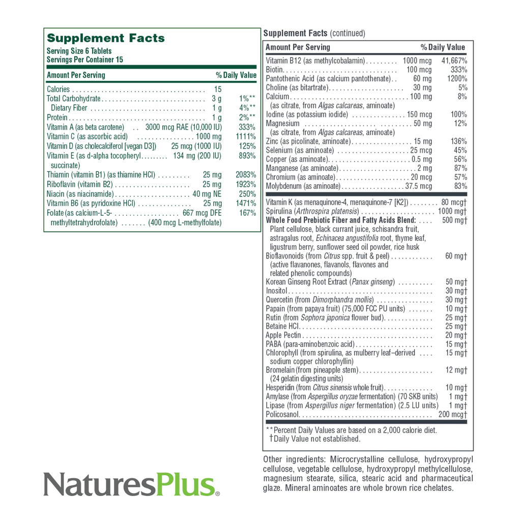NaturesPlus Source of Life Mini-Tabs No Iron - 90 Vegetarian Mini Tablets - Easy to Swallow Natural Whole Food Multivitamin & Mineral Supplement for Health & Energy - 15 Servings - TrustMedUSA
