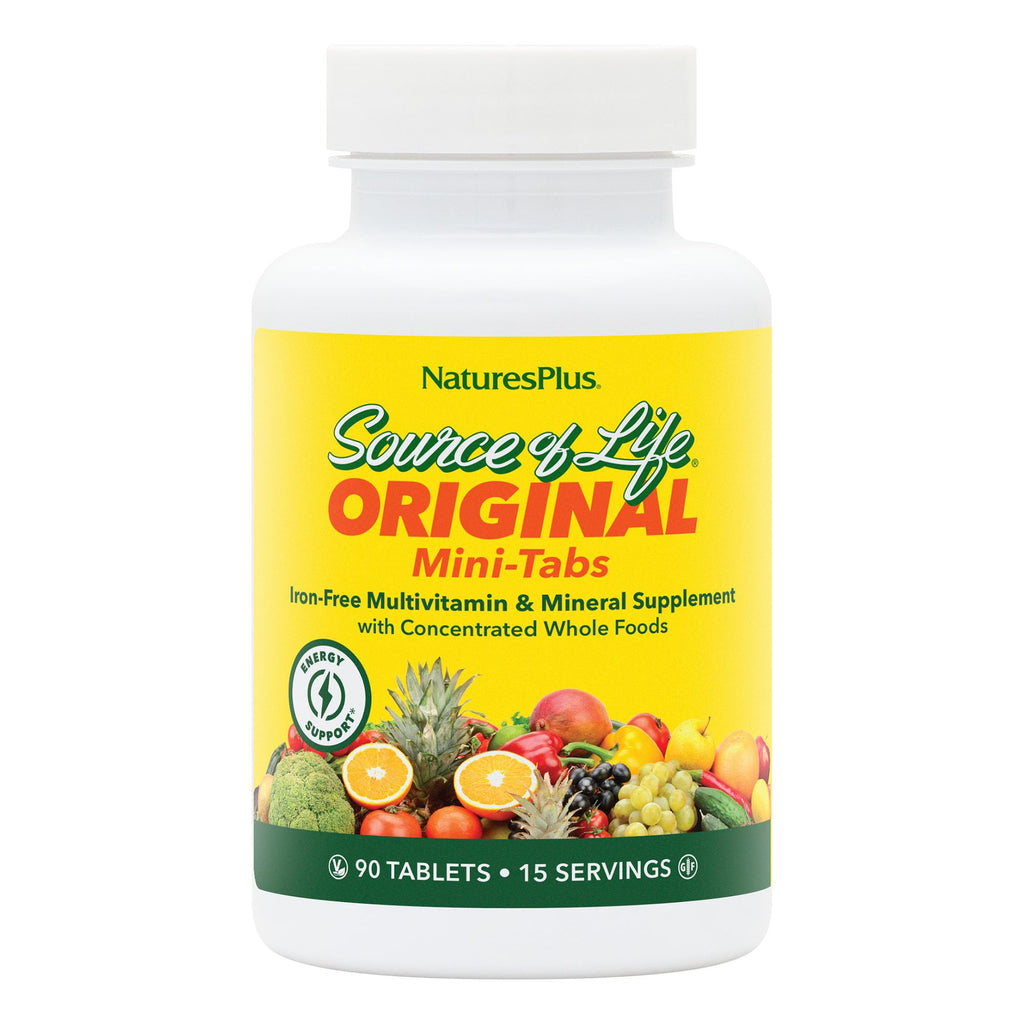 NaturesPlus Source of Life Mini-Tabs No Iron - 90 Vegetarian Mini Tablets - Easy to Swallow Natural Whole Food Multivitamin & Mineral Supplement for Health & Energy - 15 Servings - TrustMedUSA