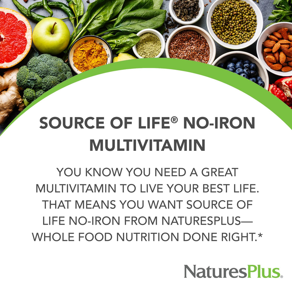 NaturesPlus Source of Life No Iron - 90 Tablets - Multivitamin & Mineral Supplement with Vitamin D3 - Supports Natural Energy & Well-Being - Gluten Free, Vegetarian - 30 Servings - TrustMedUSA