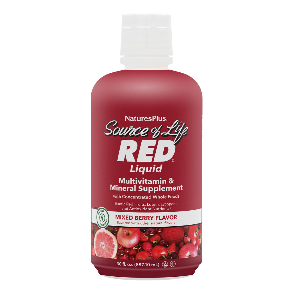 NaturesPlus Source of Life RED Multivitamin Liquid - 30 oz - Energy & Immune Support - with Exotic Red Fruits, Lycopene & Lutein - Vegetarian & Gluten Free - 30 Servings - TrustMedUSA
