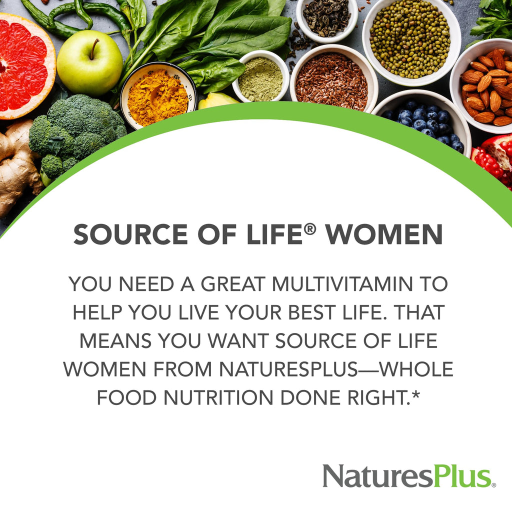 NaturesPlus Source of Life Women - 60 Tablets - Multivitamin & Mineral Supplement - with Iron, Calcium, Folate & Lutein - Gluten Free, Vegetarian - 30 Servings - TrustMedUSA