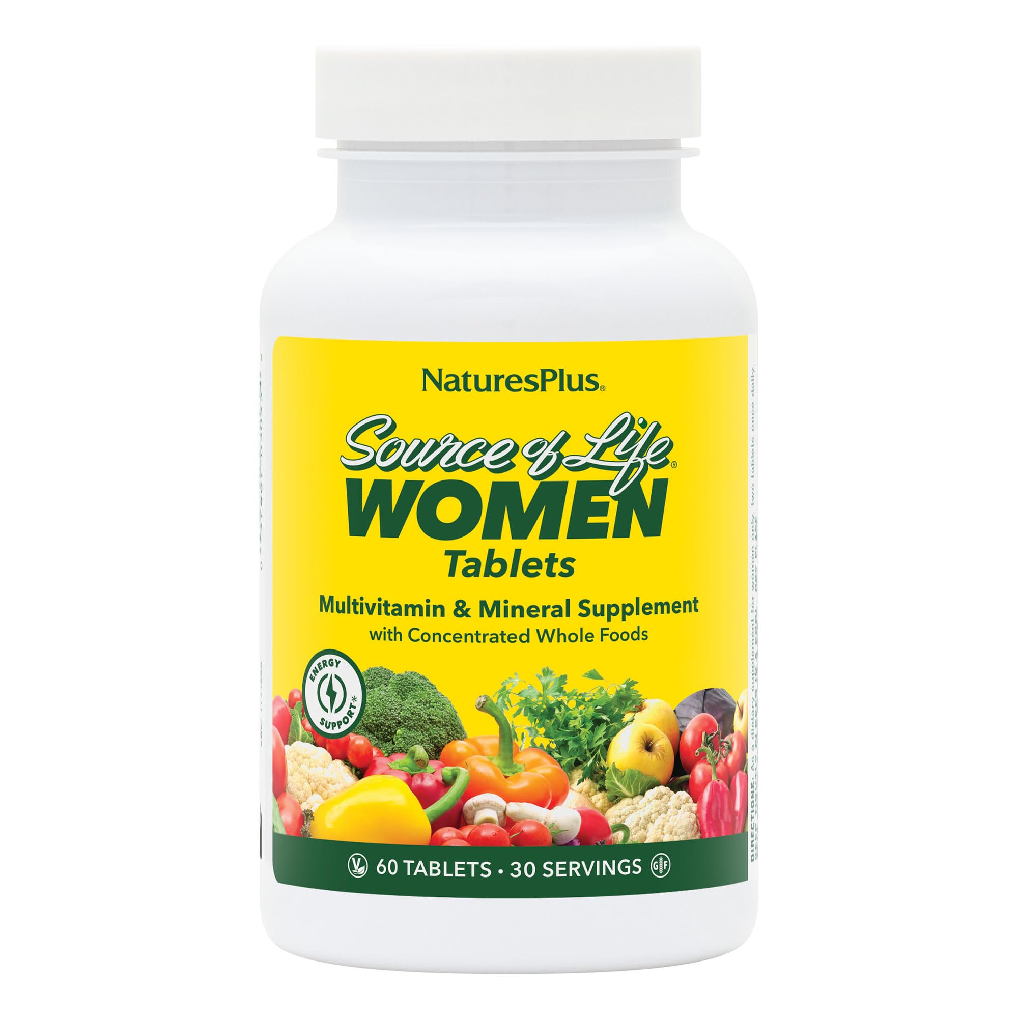 NaturesPlus Source of Life Women - 60 Tablets - Multivitamin & Mineral Supplement - with Iron, Calcium, Folate & Lutein - Gluten Free, Vegetarian - 30 Servings - TrustMedUSA