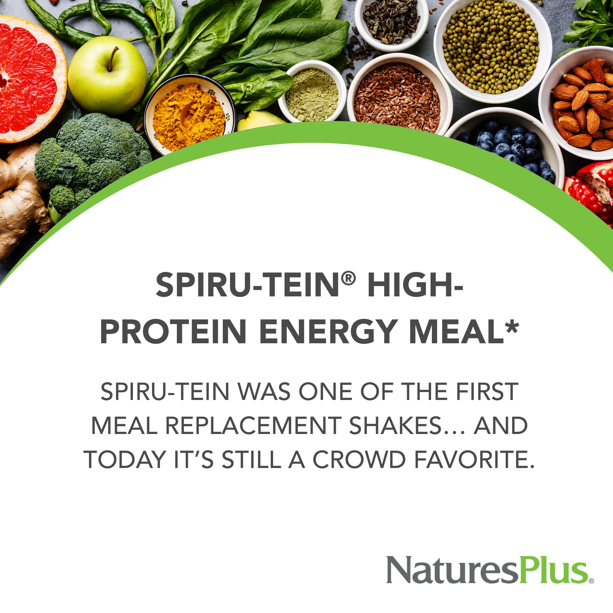 NaturesPlus SPIRU-TEIN, Chocolate - 1.05 lb - Plant-Based Protein Shake - Non-GMO, Vegetarian, Gluten Free - 17 Total Servings - TrustMedUSA