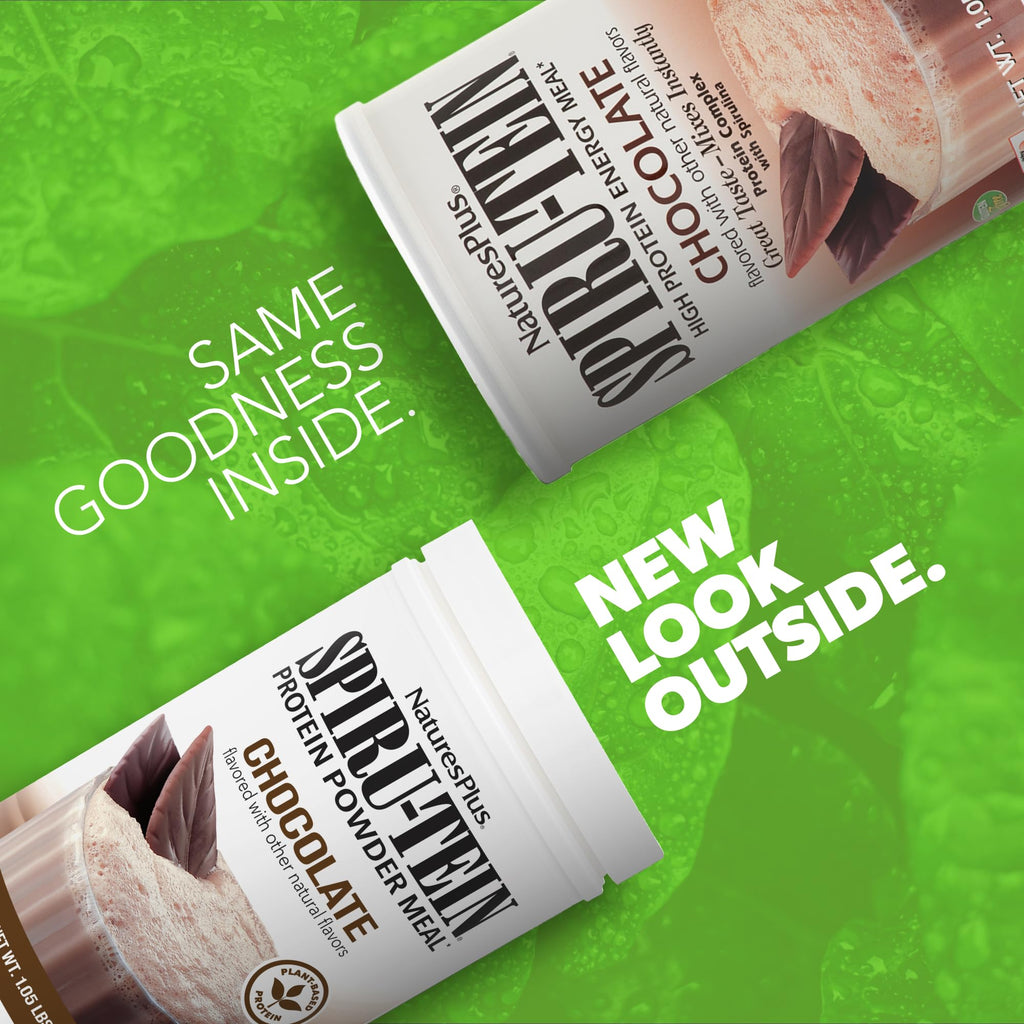 NaturesPlus SPIRU-TEIN, Chocolate - 1.05 lb - Plant-Based Protein Shake - Non-GMO, Vegetarian, Gluten Free - 17 Total Servings - TrustMedUSA